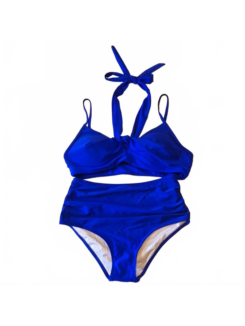 Amazon Royal Blue Bikini Set Halter Top.  High Waist Small New